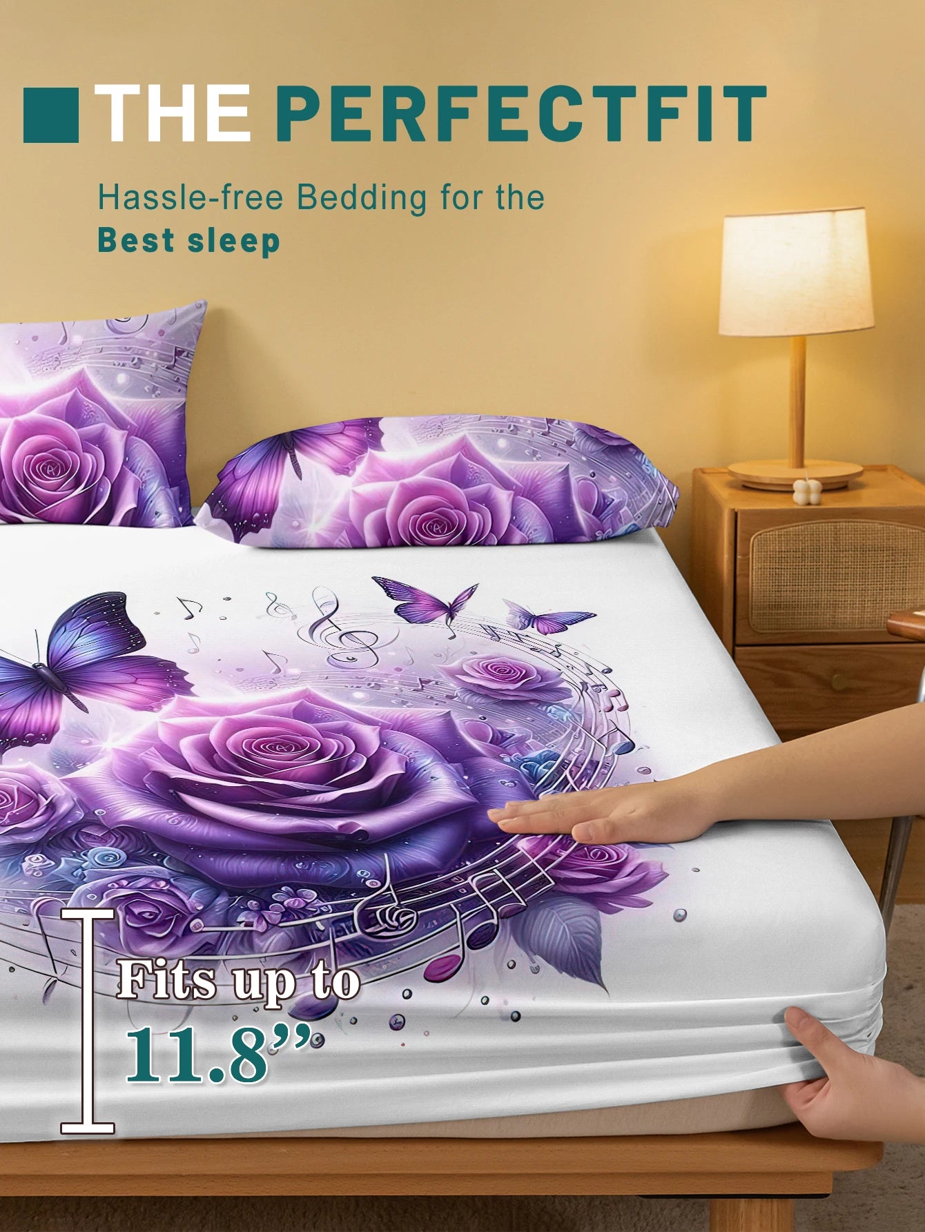 1 Simple modern Plant Flower Purple Rose digital printed frosted Fitted Sheet,bedroom printed bed cover,bedding(No pillowcase)