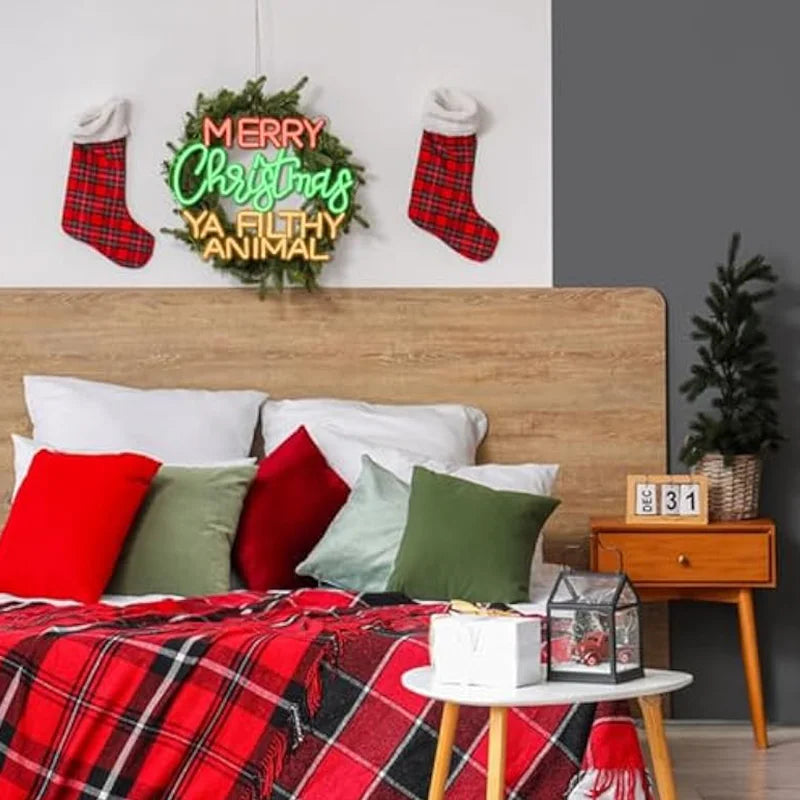 Merry Grinchmas Neon Sign Christmas Wall Decor Ya Filthy Animal Neon Light for Home Party Christmas Party Decor Grinch Ornament