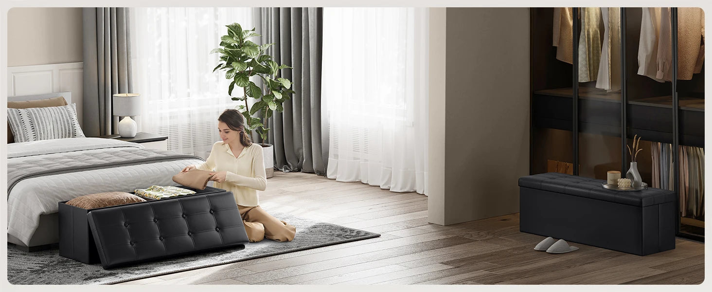 Bly GMICS 43-Banc de Rangement Pliant pour Bateau, Coffre de Rangement, Repose-Pieds, Table Basse, Siège Rembourré, Faux Cuir