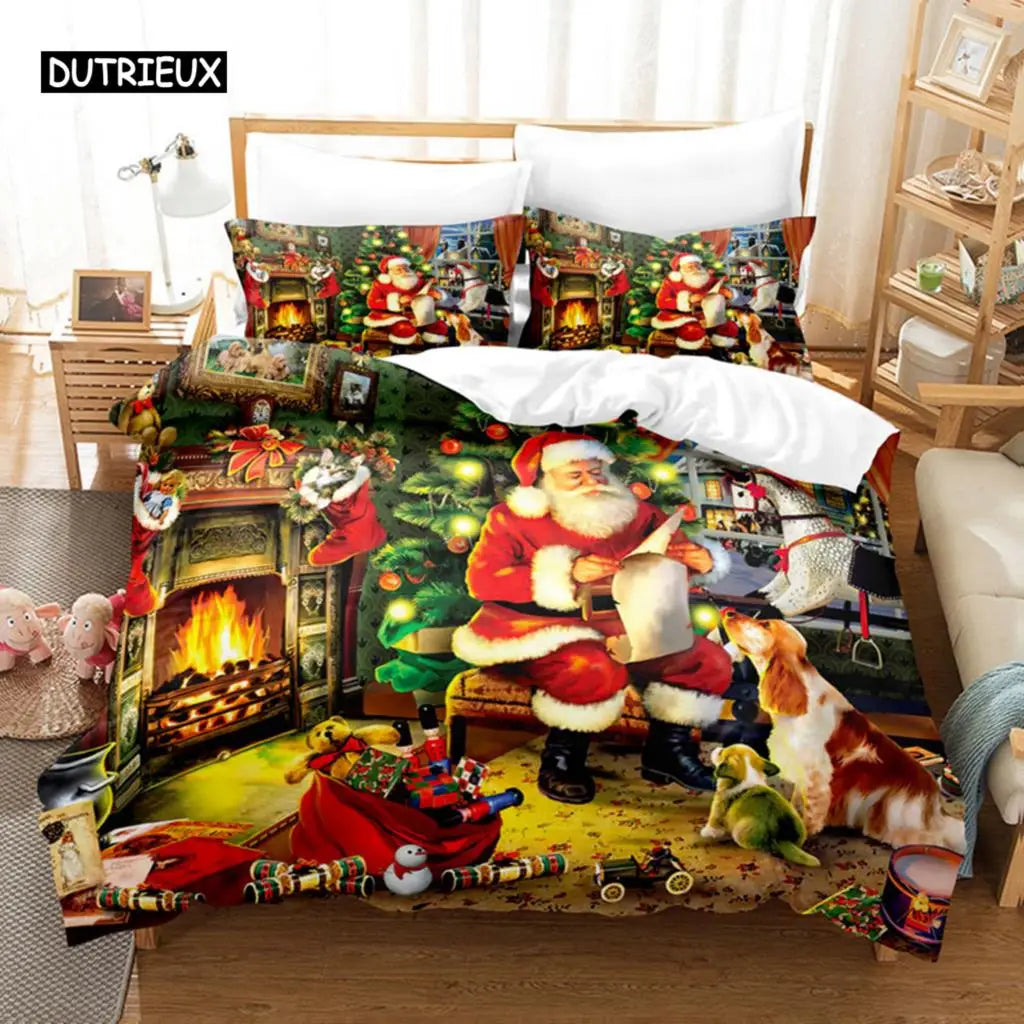 Christmas Snow Cartoon Gift Deer Bedding Set, Christmas Duvet Cover Set, Comfortable Breathable Duvet Cover, Christmas Xmas Gift