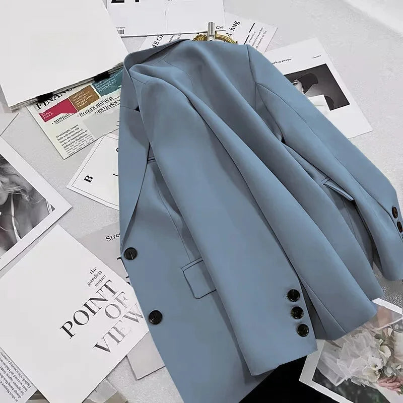 Elegant Commute Slim Fit Women's Single-breasted Jacket Pure Color Fashionable Polyester Fiber Full Sleeve Suit Top