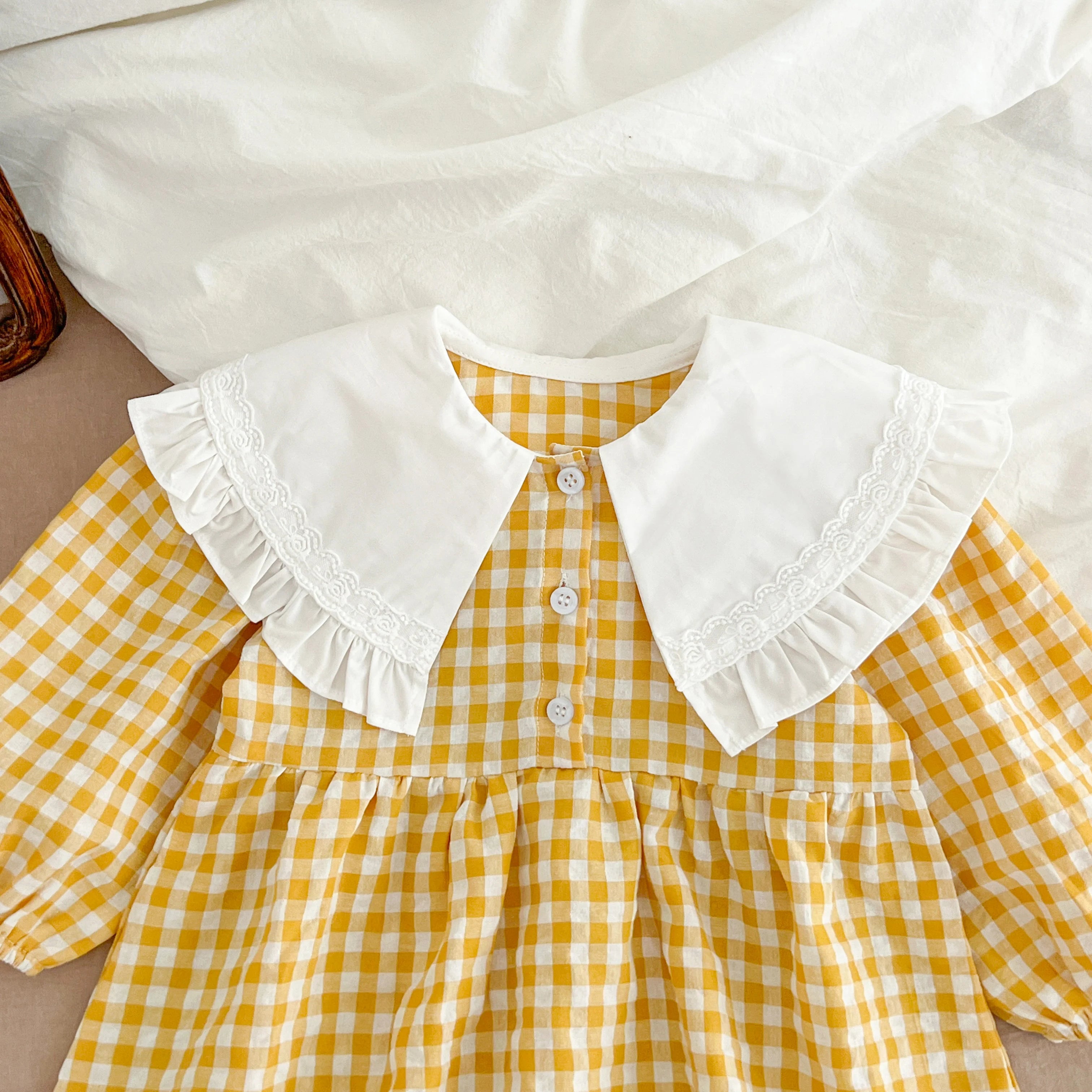 Christmas Infant Baby Girl Romper Autumn Winter Newborn Baby Girl Children Clothes Red Plaid Lapel Long Sleeved Newborn Romper