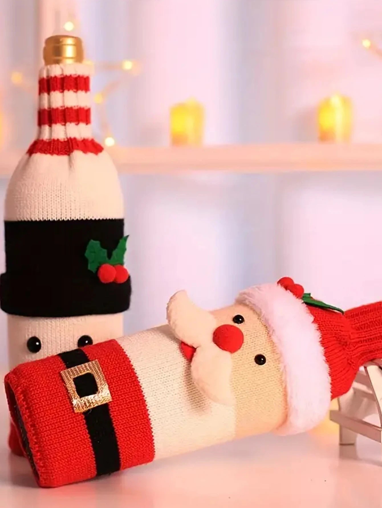 1pc Red Velvet Snowman & Santa Claus Designs - Reusable Champagne Bottle Sleeves for Holiday Decorations & Gift Giving
