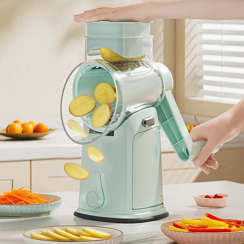 Household Manual Slicer, Stainless Steel Multi-Blade Design, Non-Slip Base, Portable And Easy To Clean, Kitchen Artifact