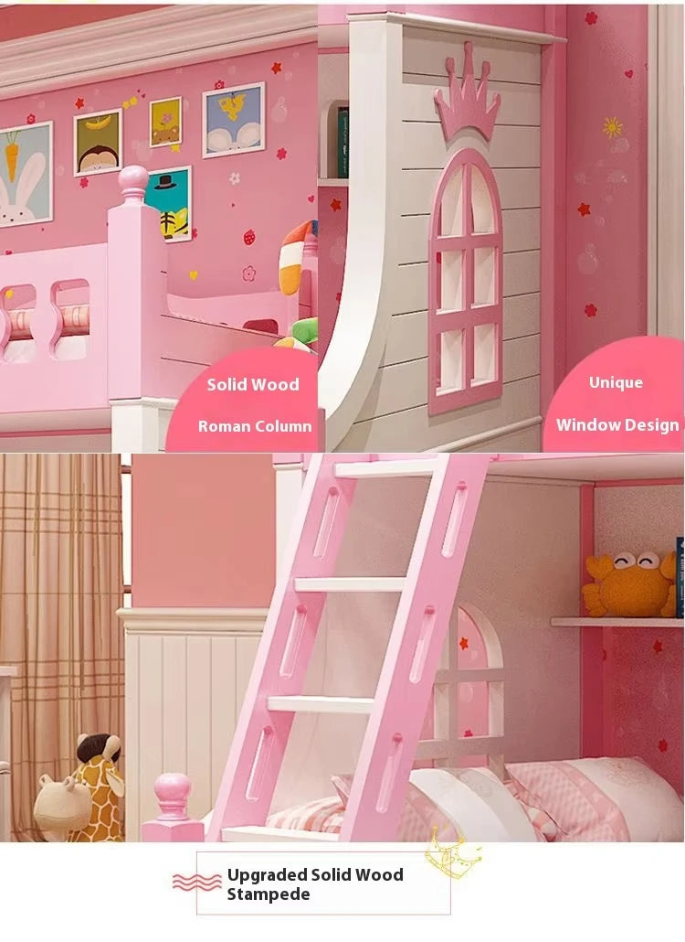Bunk Bed Children Bunk Solid Wood Bedpost Two-story Bed Boys and Girls Multifunctional Mother-child Bed With Wardrobe