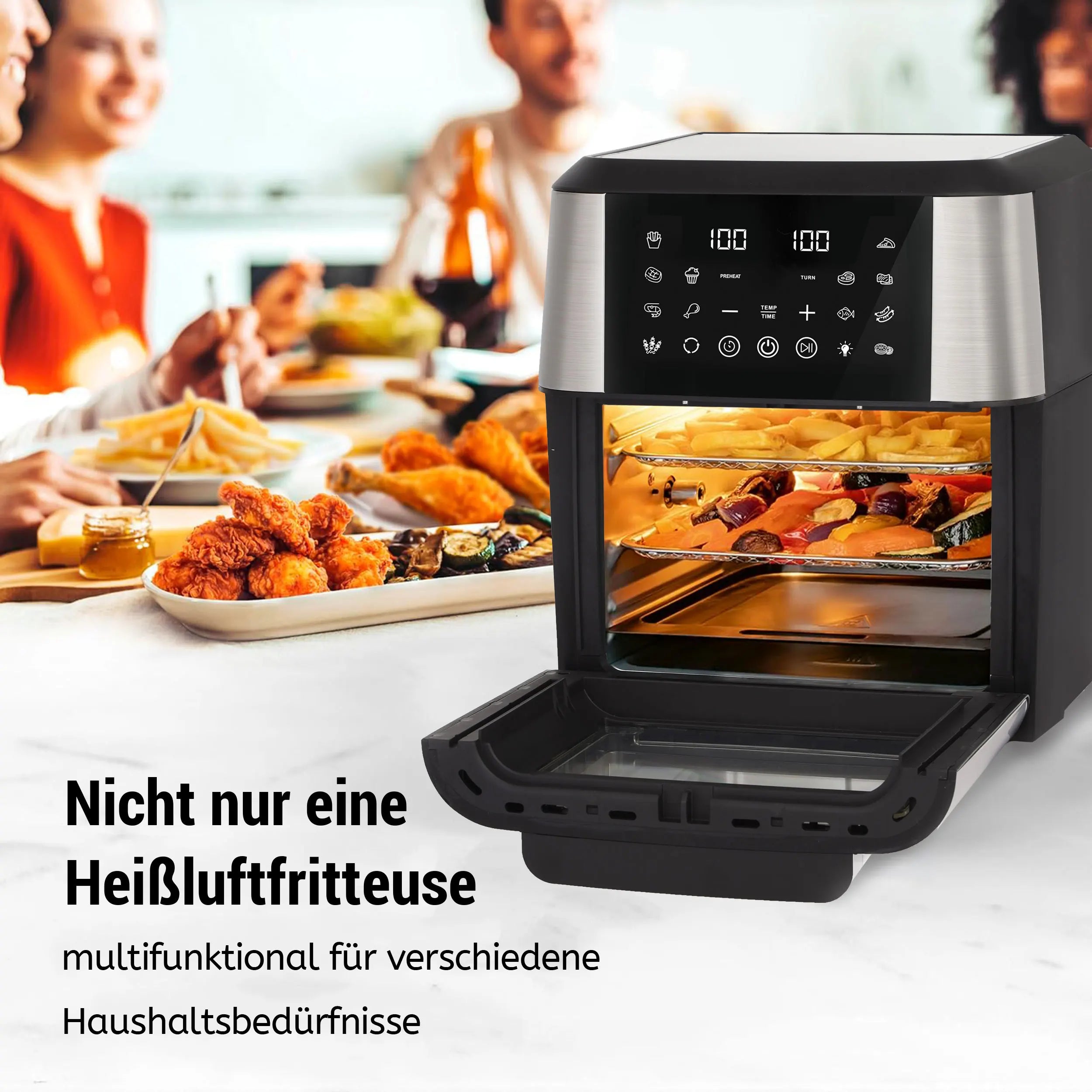 12L Air Fryer Kitchen Machine Oilless Cooker with LED Touch Control with Visible Window,Smart Hot Fryers Machine,Family Size,Top