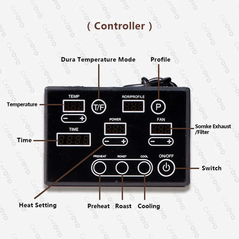 CAFOVO RE-1 Electric Coffee Bean Roaster Commercial Roaster Automatic Roasting Machine with 3 Baking Curve Grain Dryer 110-220V
