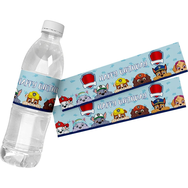Paw Patrol Theme Water Bottle Stickers Labels Baptism Baby Shower Birthday Decor Supplies Dogs Party Water Bottle Wrappers