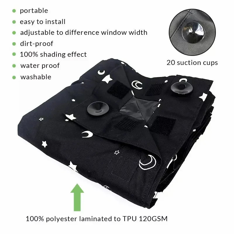 Custom-madePortable Window Blackout Curtain Shade with Suction Cups Travel, Kids, and Baby Nursery 50" x 78" Moon &amp; Stars 1 Pack