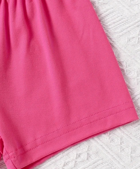 Baby girl round neck dad's little princess letter pattern short sleeved top+casual shorts set for spring and summer comfort two-