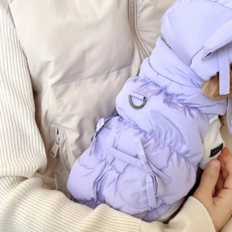 Winter Padded Dog Jacket Coat Warm Soft Dog Clothes Fashion Solid Puppy Down Jacket Cute Bow Cat Vest Coat Chihuahua Pet Costume