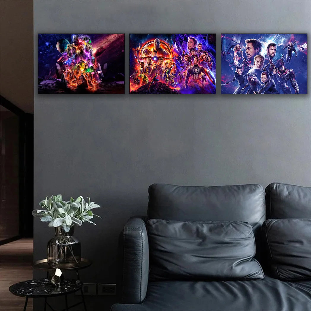 MINISO Marvel Avengers4：Endgame Movie Wall Art Posters All Ages Home Decor Room Marvel Superheroes Group Photo Canvas Painting