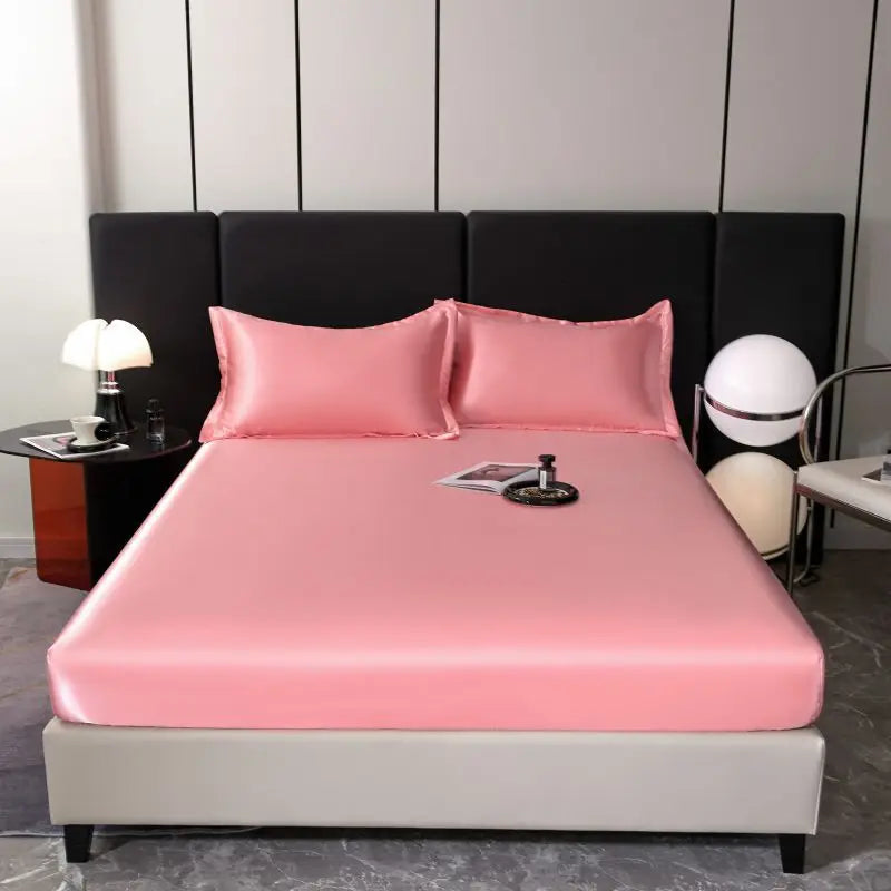 2025 new machine washable ice silk fitted sheet solid color cool silk mattress protective cover single piece no pillowcase