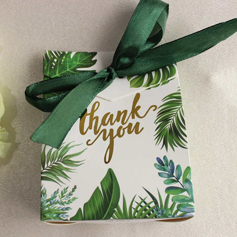 10/20pcs Thank You Candy Gift Box Green Leaf Cookie Chocolate Packaging Bag Wedding Favors for Guest Birthday Party Decor Supply