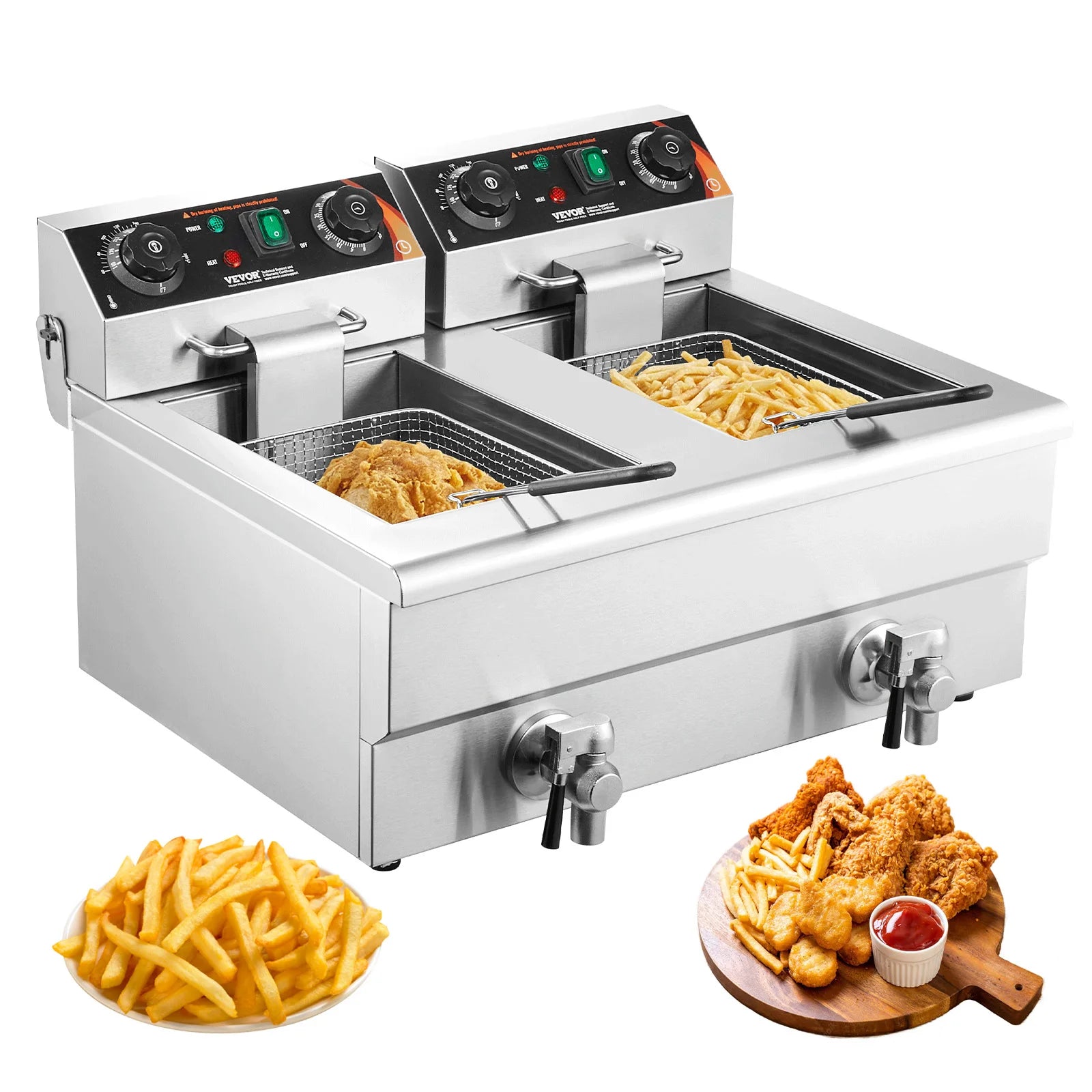 VEVOR  12L 5000W Electric Deep Fryer w/Dual Removable Tanks Commercial Countertop  Fryer for Chicken French Fries Frying Chips