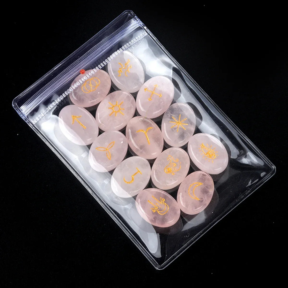 13pcs Witch Runes Natural Crystal Beads Onyx Semi-Precious Carved Ruini Lune Runes Set Decorative Reiki Jewelry Accessories Gift