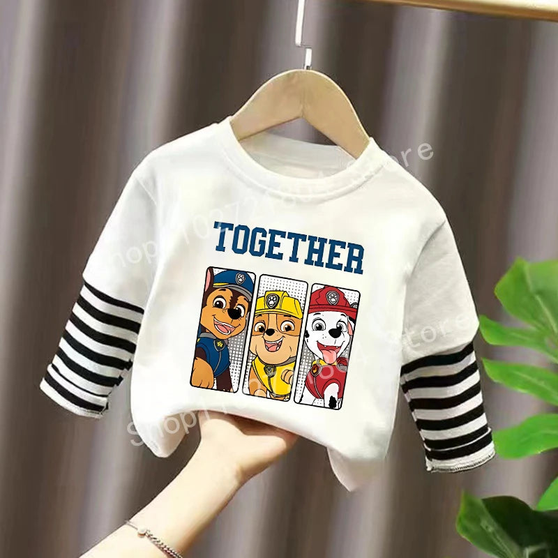 PAW Patrol T-shirt Cute Cartoon Print Long Sleeve Round Neck Kawaii Cotton Boys Girls Clothes Fashion Hip Hop Children Clothing