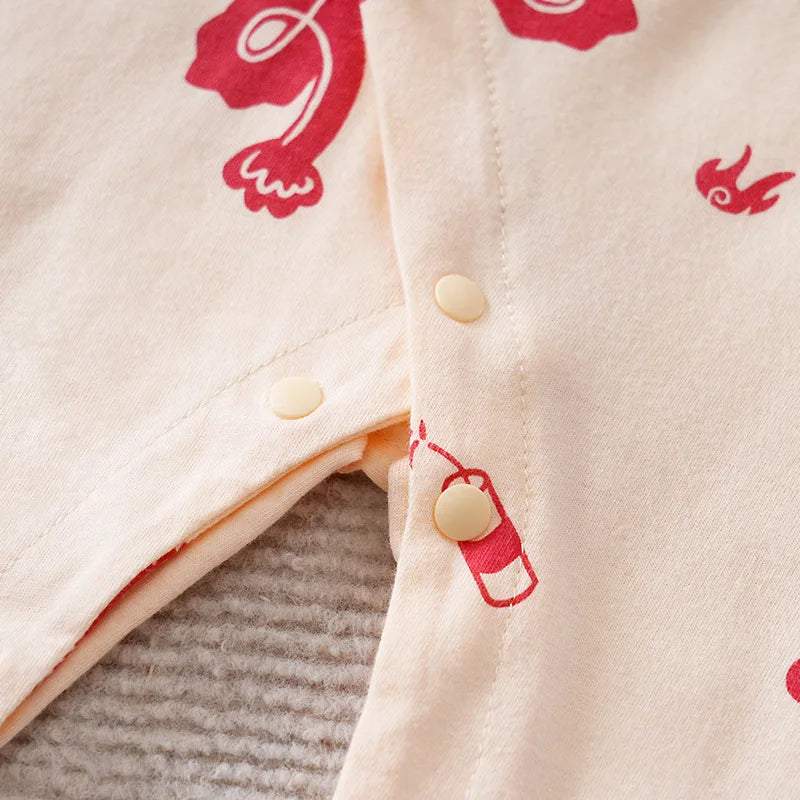 Chinese Style Baby Jumpsuit With New Year's Dragon Clothing For Babies Aged 0-18 Months Made Of Pure Cotton And Long Sleeved