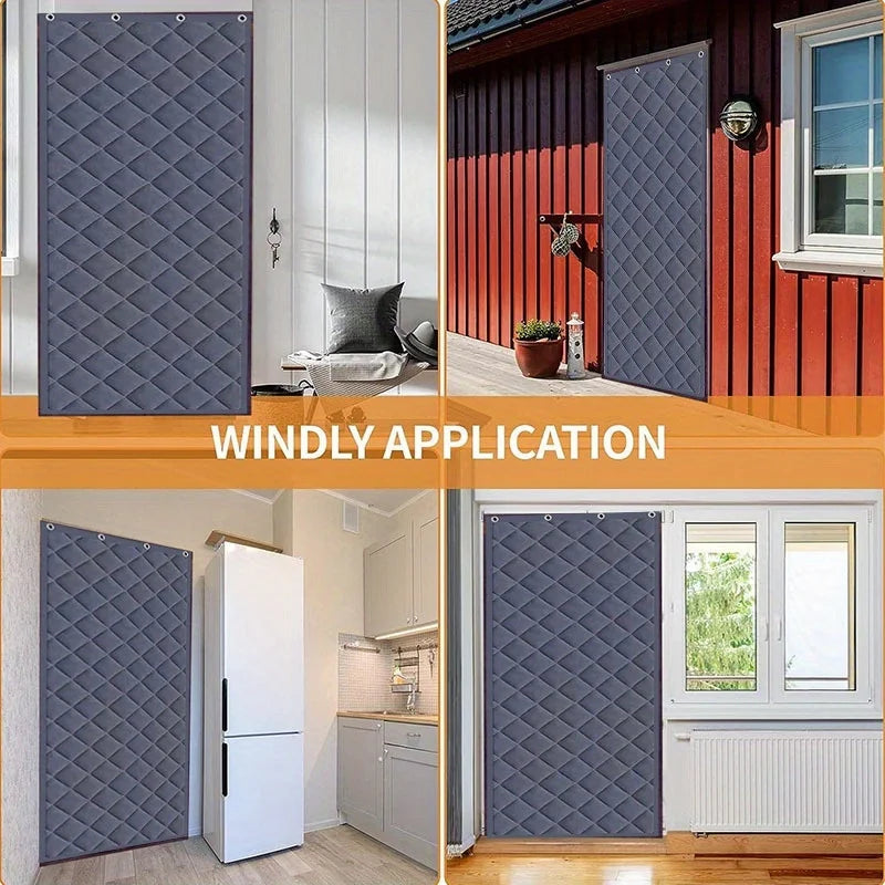 Oxford Thermal Door Curtain Magnetic Adhesive Installation Windproof Winter Insulation with Pencil Hole for Living Room Office