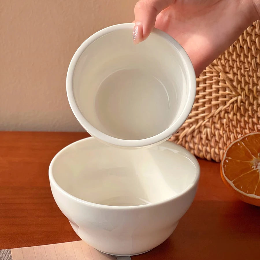 Simple White Ceramic Bowl Household Tableware Rice Bowls Breakfast Porridge Bowl Yoghurt Dessert Bowls