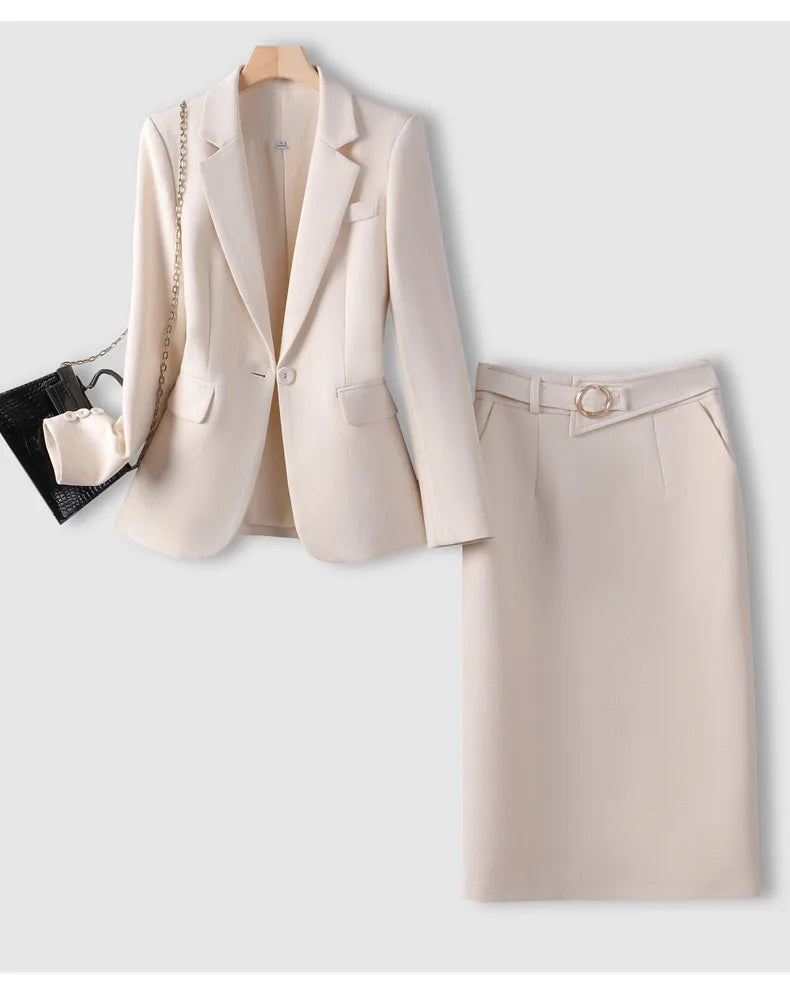 NAVIU Pink Suits Women New 2023 Autumn Fashion Temperament Professional Blazer And Skirt Office Lady Work Wear Two Piece Sets