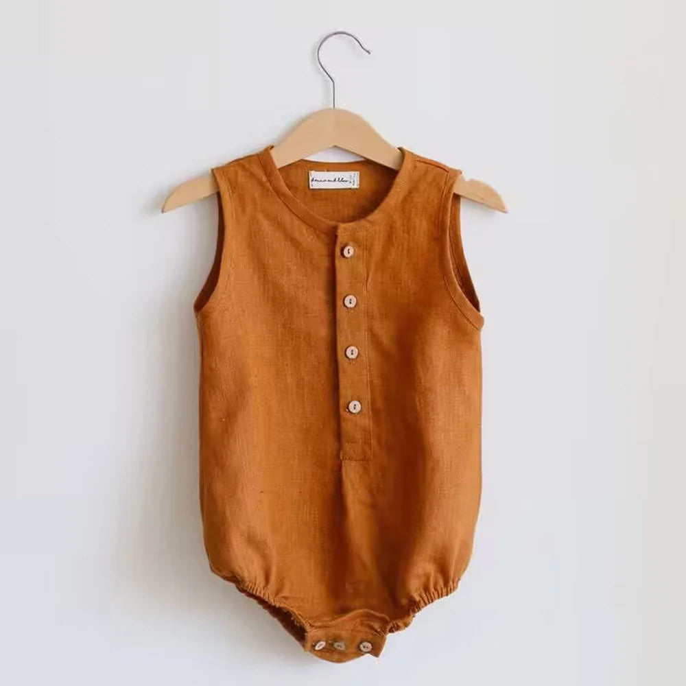 Newborn Baby Boys Linen Cotton Romper Soft Breathable Sleeveless bodysuits Infant Jumpsuit Toddler Girls One-Piece Clothes 0-24m