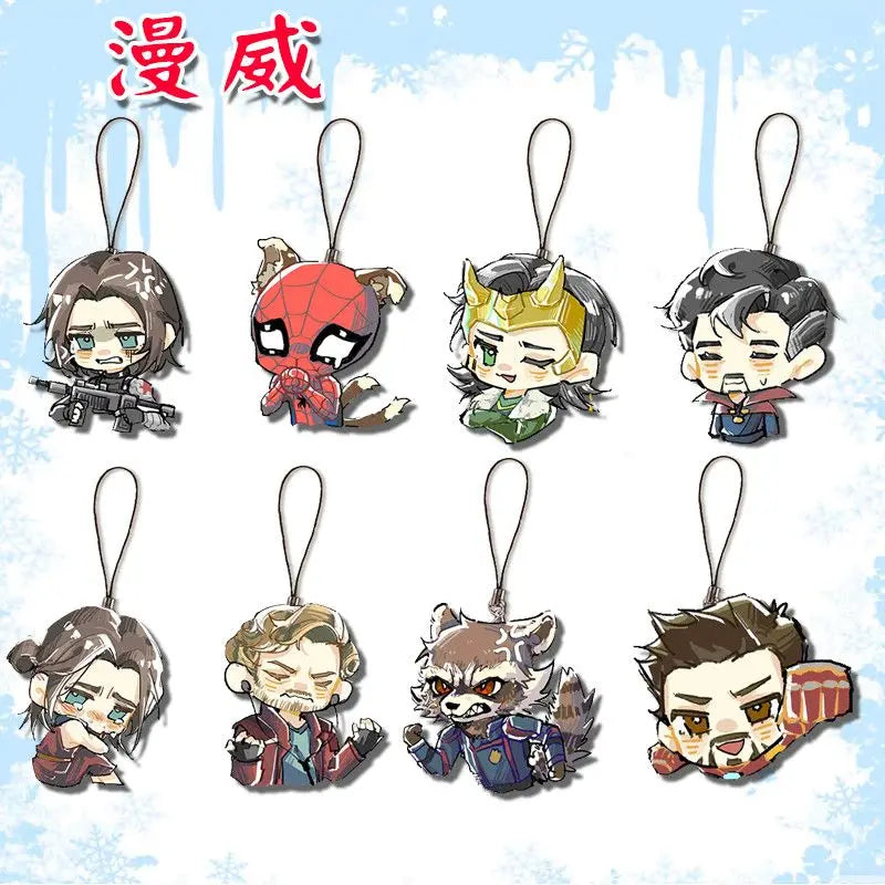Marvel: Spider-Man Iron Man Doctor Strange cartoon Q version double-sided acrylic mobile phone chain pendant backpack decoration