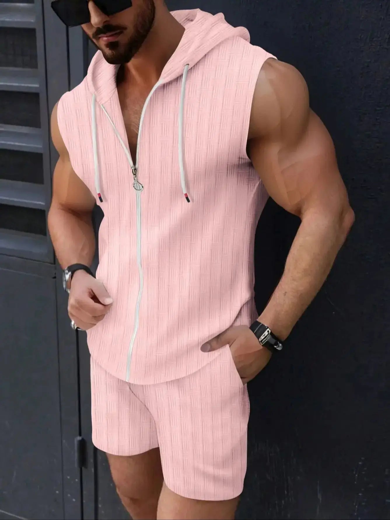 Summer new men's vest set 2025 summer thin sleeveless shorts with hooded zipper cardigan fashion casual two-piece set