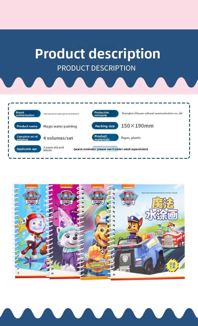 Paw Patrol Chase Reusable Coloring Book Magic Water Painting Books Sensory Children Early Education Toys Water Drawing Book Toy