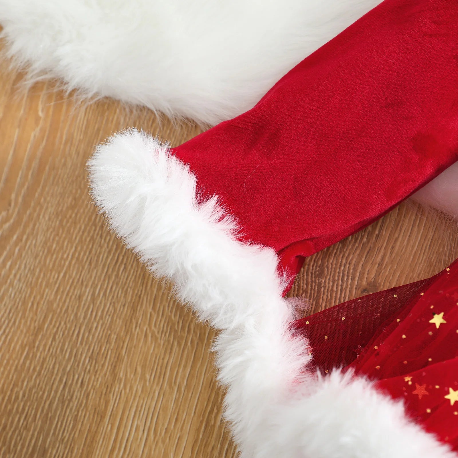 2Pcs Infant Newborn Baby Girls Christmas Outfit, Plush Patchwork Long Sleeve Romper Dress + Hairband Set for Toddler 0-24 Months