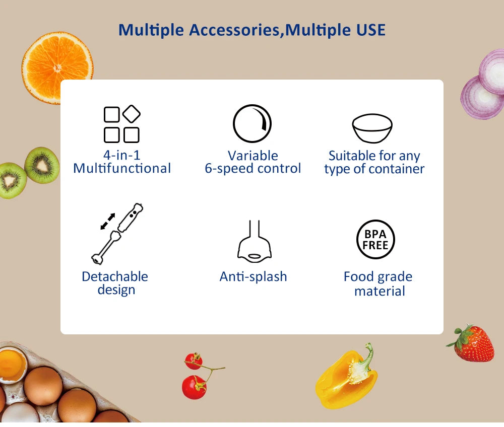 BioloMix 1200W 5-in-1 Immersion Hand Stick Blender Mixer Vegetable Meat Grinder 800ml Chopper Whisk 600ml Smoothie Cup