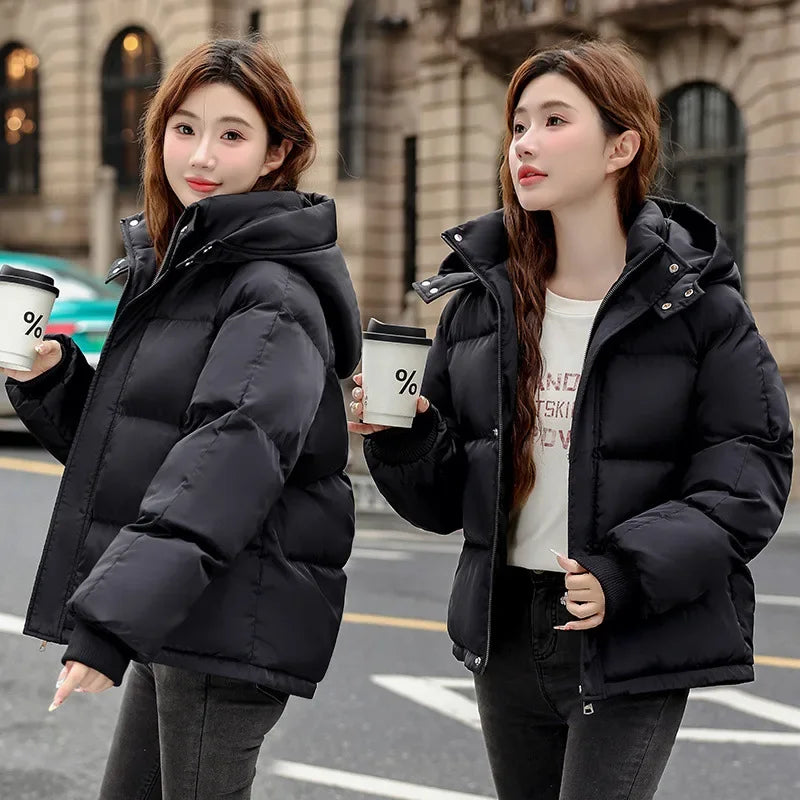 Women's down Cotton Jacket Short Winter Thickened Bread Style Loose Fit Warm Outerwear Korean Version Student Coat