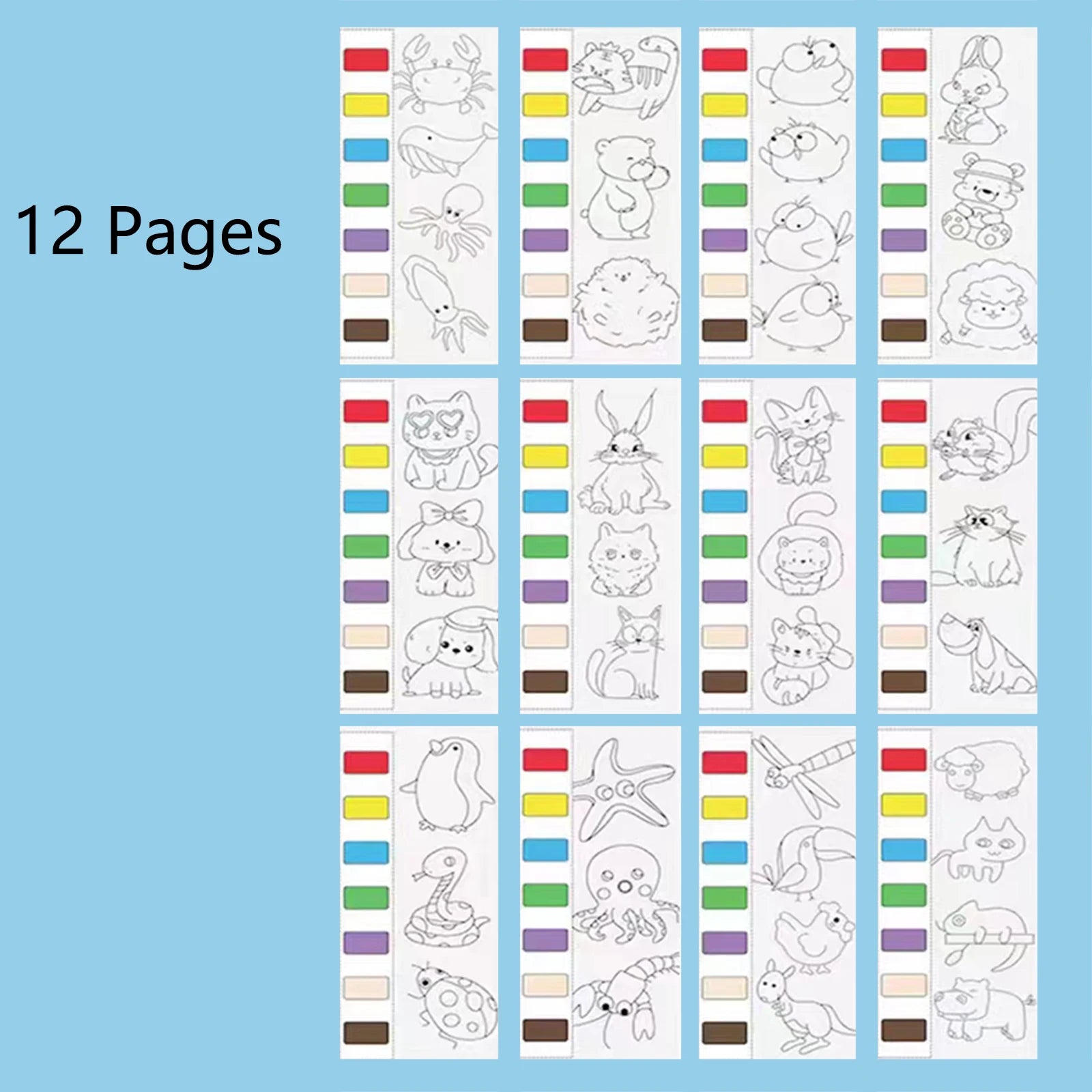 12pages Children's Watercolor Coloring Book,Drawing Toys For Thanksgiving, Easter, Christmas Gifts, With Built-in Watercolor Pen