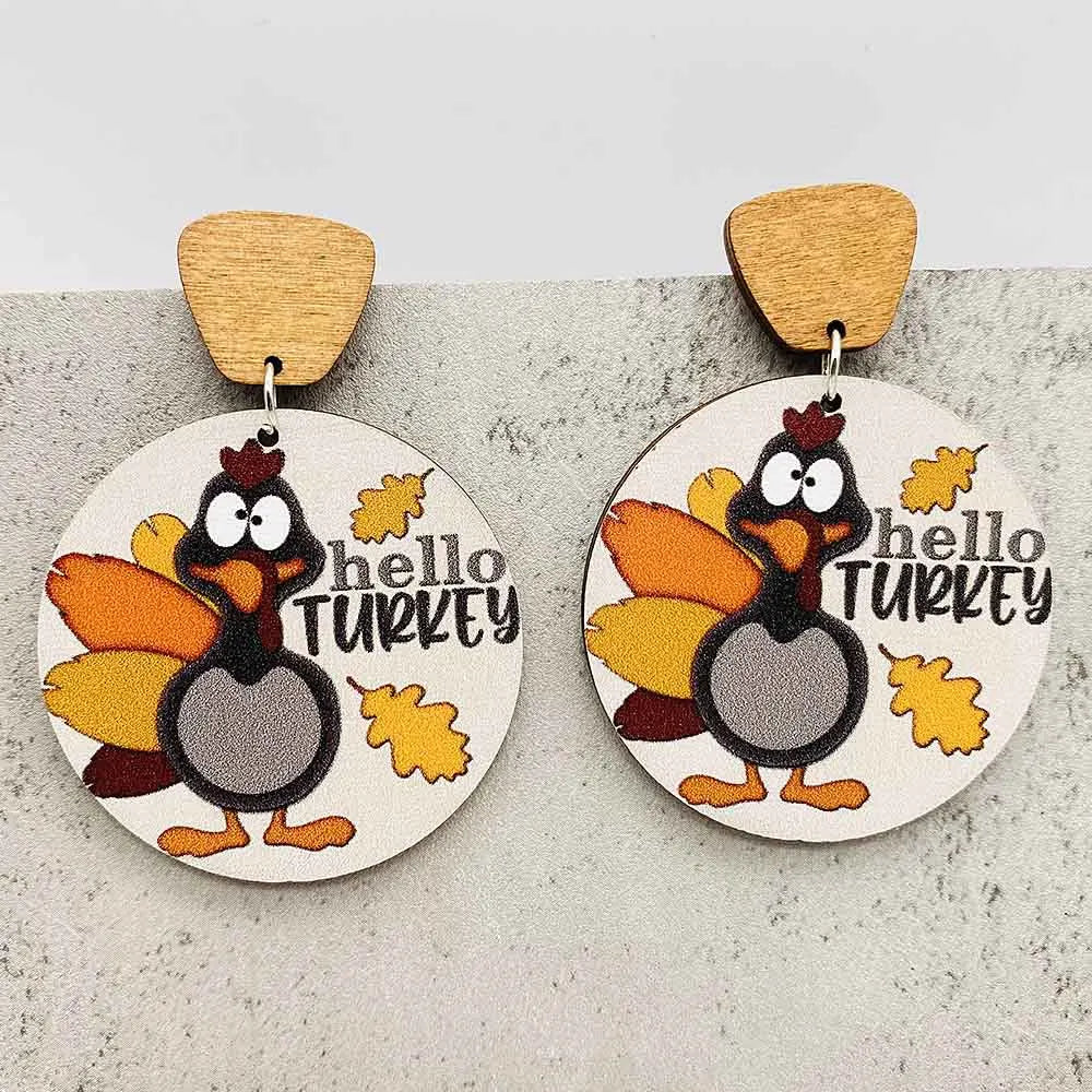 New Autumn Baseball Wooden Earrings Turkey Turquoise Pineapple Pumpkin Truck Vintage Earrings for Women Thanksgiving Gifts