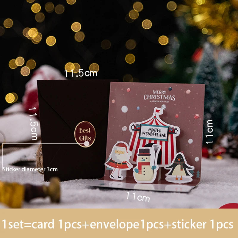 3D Pop UP Santa Cards Folding Merry Christmas Greeting Cards Xmas Gift for New Year Blessing Postcard Thank You Cards Decoration