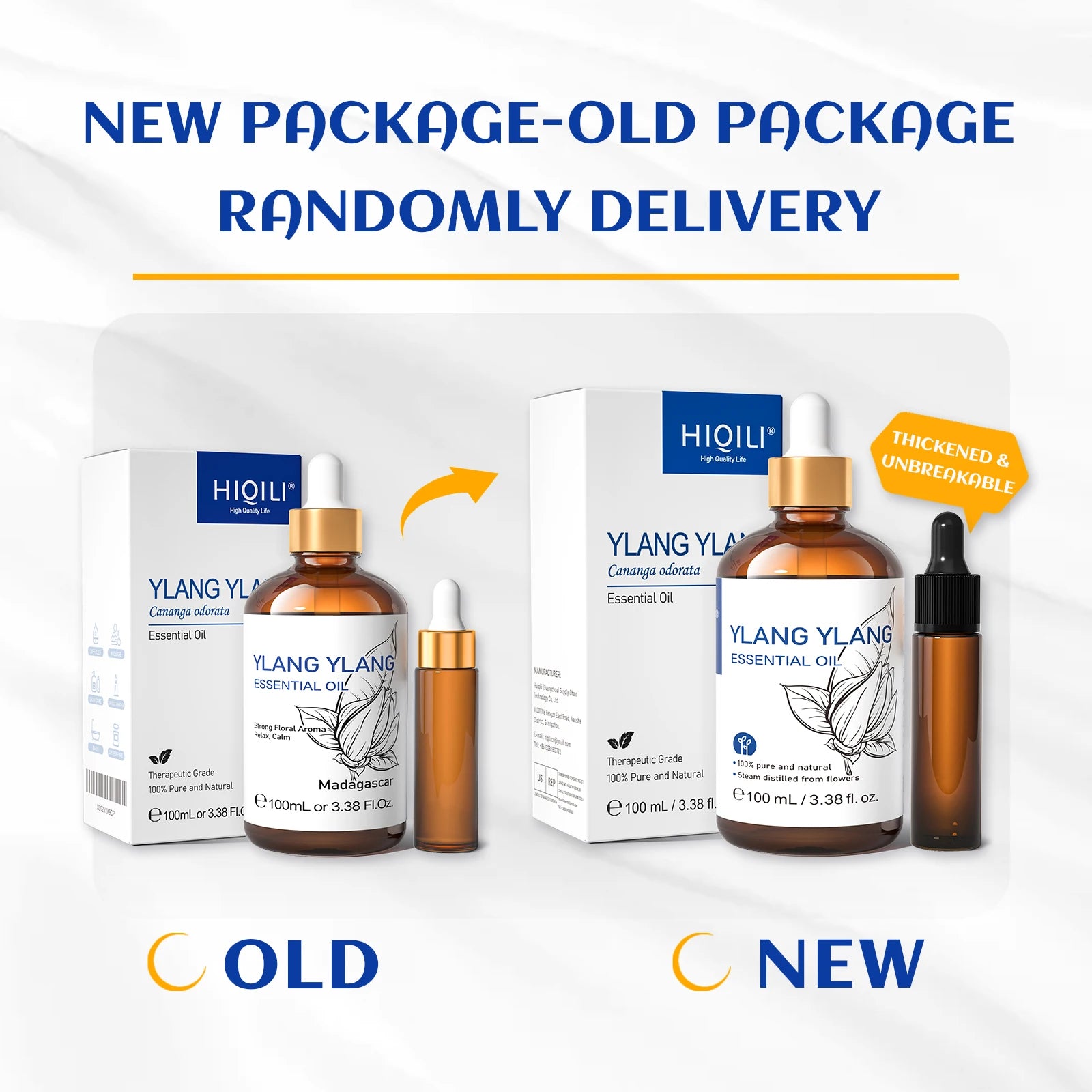 HIQILI Ylang-Ylang Essential Oil 100ML Citronella Geranium 100% Natural Tree Oil for Skin Massage Stress Relief & Aromatherapy