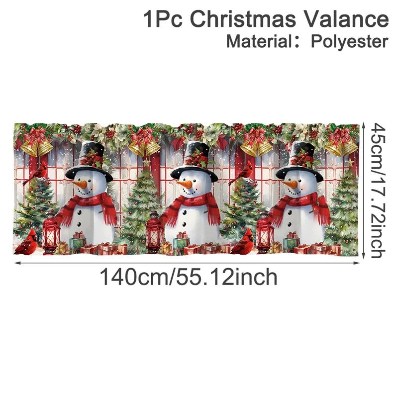 Christmas Short Curtains Valances Christmas Decorations for Home 2025 Xmas Ornaments Windows Treatments for Kitchen Bathroom