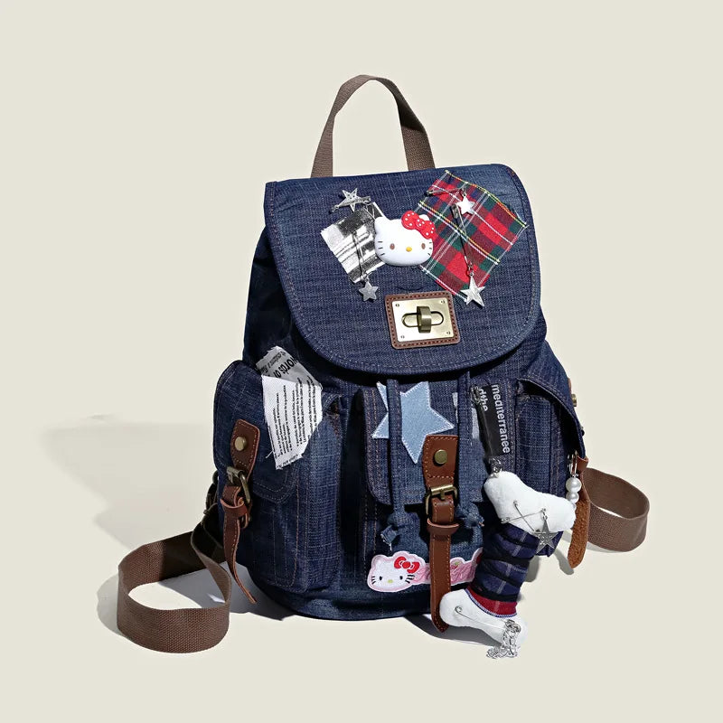 Cute Sanrios Hello Kittys Backpack Cowboy Collage Schoolbag High-Capacity New Portable Good-Looking Cartoon Cute Fashion Gift