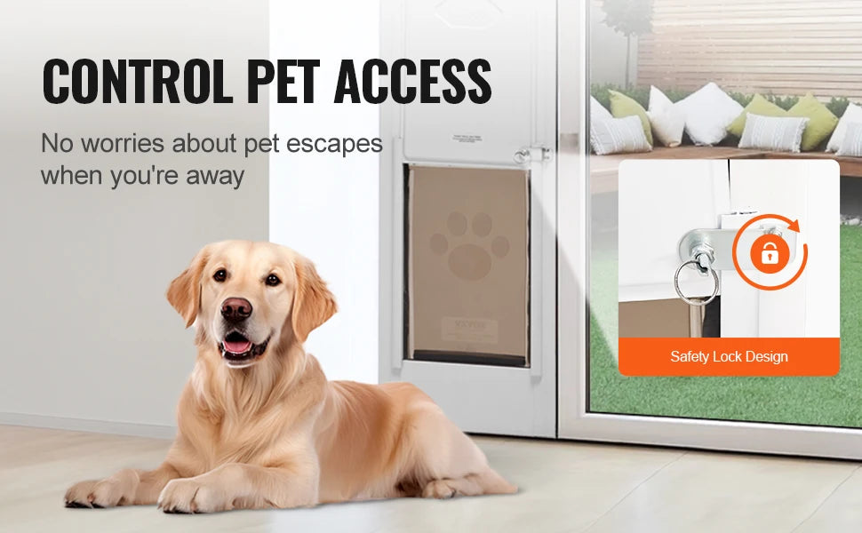 SucceBuy Dog Door Sliding Glass Door Adjustable Height Doggy Door Sliding Doors Aluminum Frame Tempered Glass Pet Door