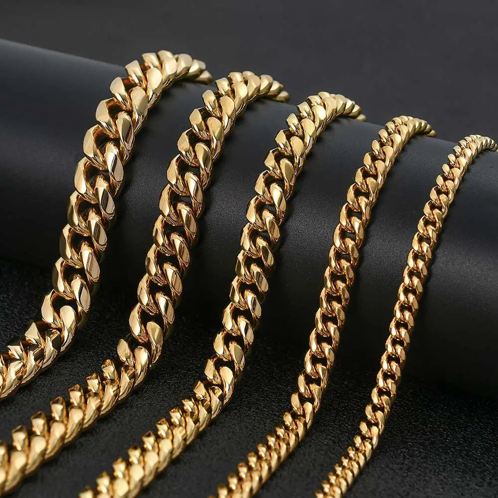 6-16mm Iced Clasp Cuban Link Chain Miami Stainless Steel Necklace Hip Hop Jewelry Gift for Men Women