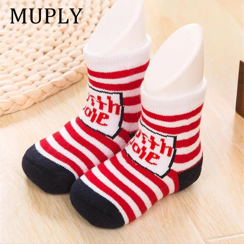1 Pair Cotton Spring Winter Autumn Baby Girls Boys Kids Socks Children Striped Terry Snowflake Elk Santa Claus Christmas Bear