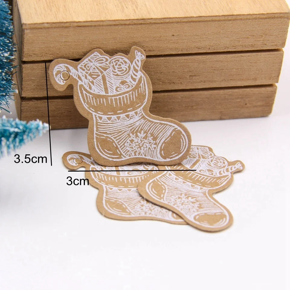 50PCS Christmas Kraft Paper Tags Handmade/Thank You DIY Crafts Hanging Tag With Rope for Christmas Gift Wrapping Supplies Favors