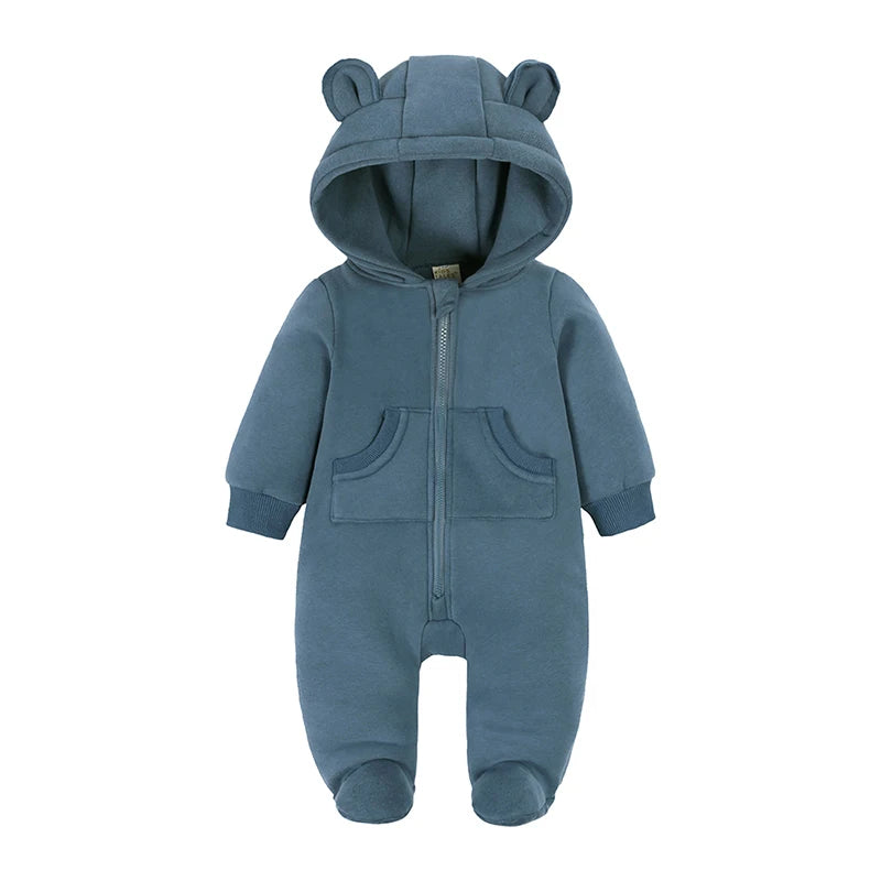 2025 Newborn Baby Romper Warm Clothes Winter Thicken Fleece Hooded Bear Onesie Toddler Boy Girl Jumpsuits Infant Pajamas