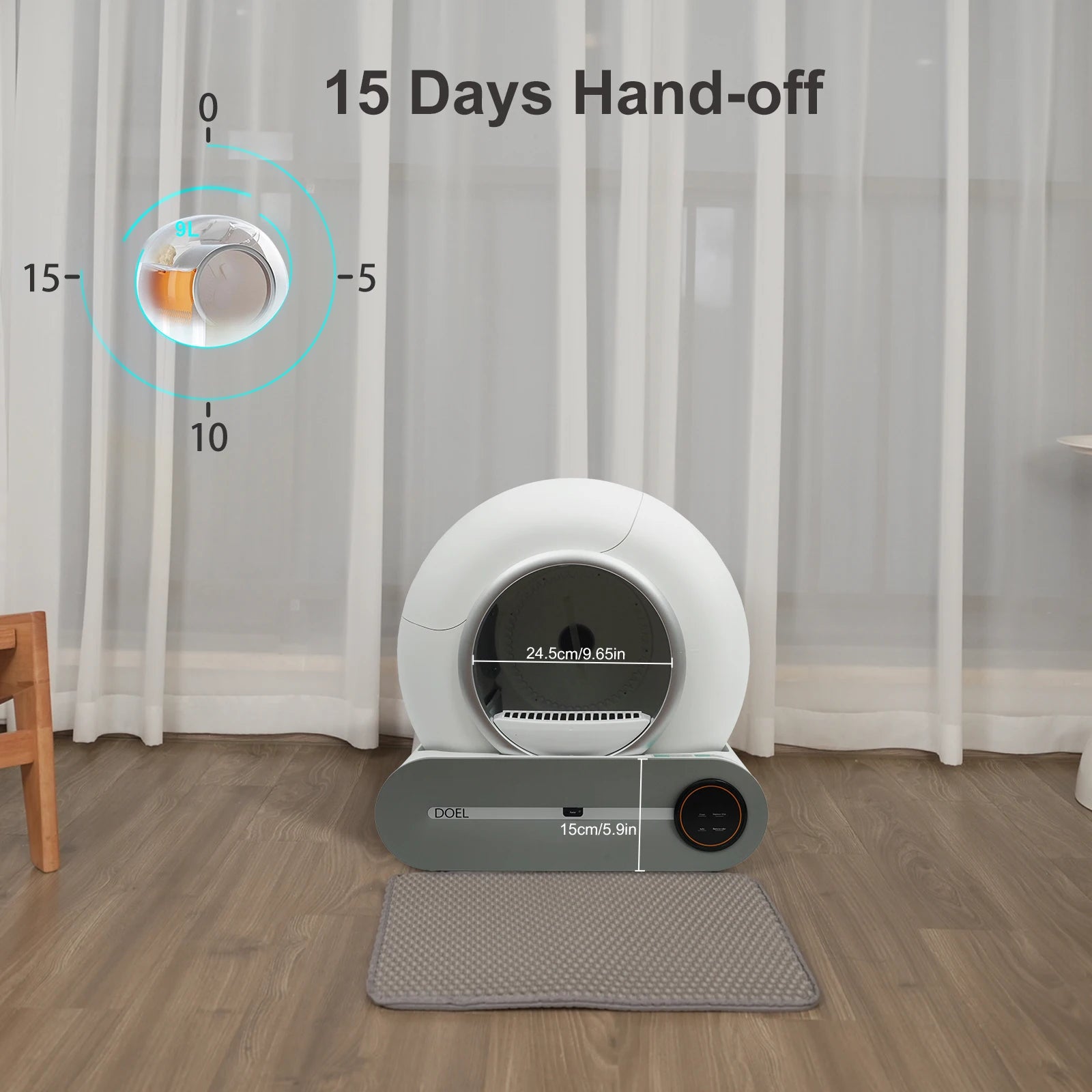 DOEL Self Cleaning Cat Litter Box 65L Automatic Cat Litter Box w/ Trash Bag &amp; Litter Mat Smart Cat Toilet App Control 2.4G WiFi