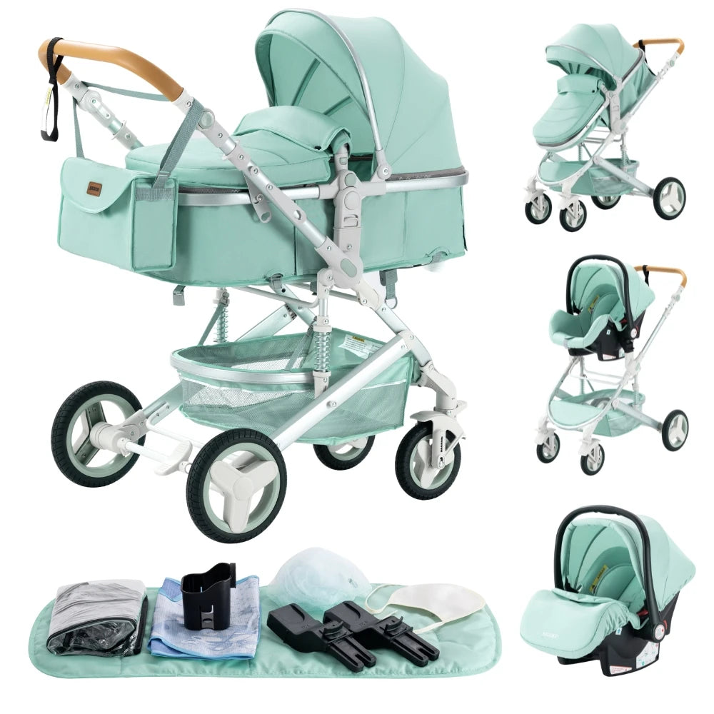 Poussette bébé 3-en-1 compacte, siège auto pour bébé, système de voyage portable pour bébé, poussette légère, poussette bidirectionnelle