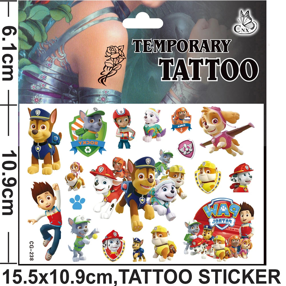 Cute Paw Patrol Toys Tattoo Stickers Anime Pet Dog Model Doll Chase Marshall Rocky Cartoon Children Fake Temporary Tattoos Gifts