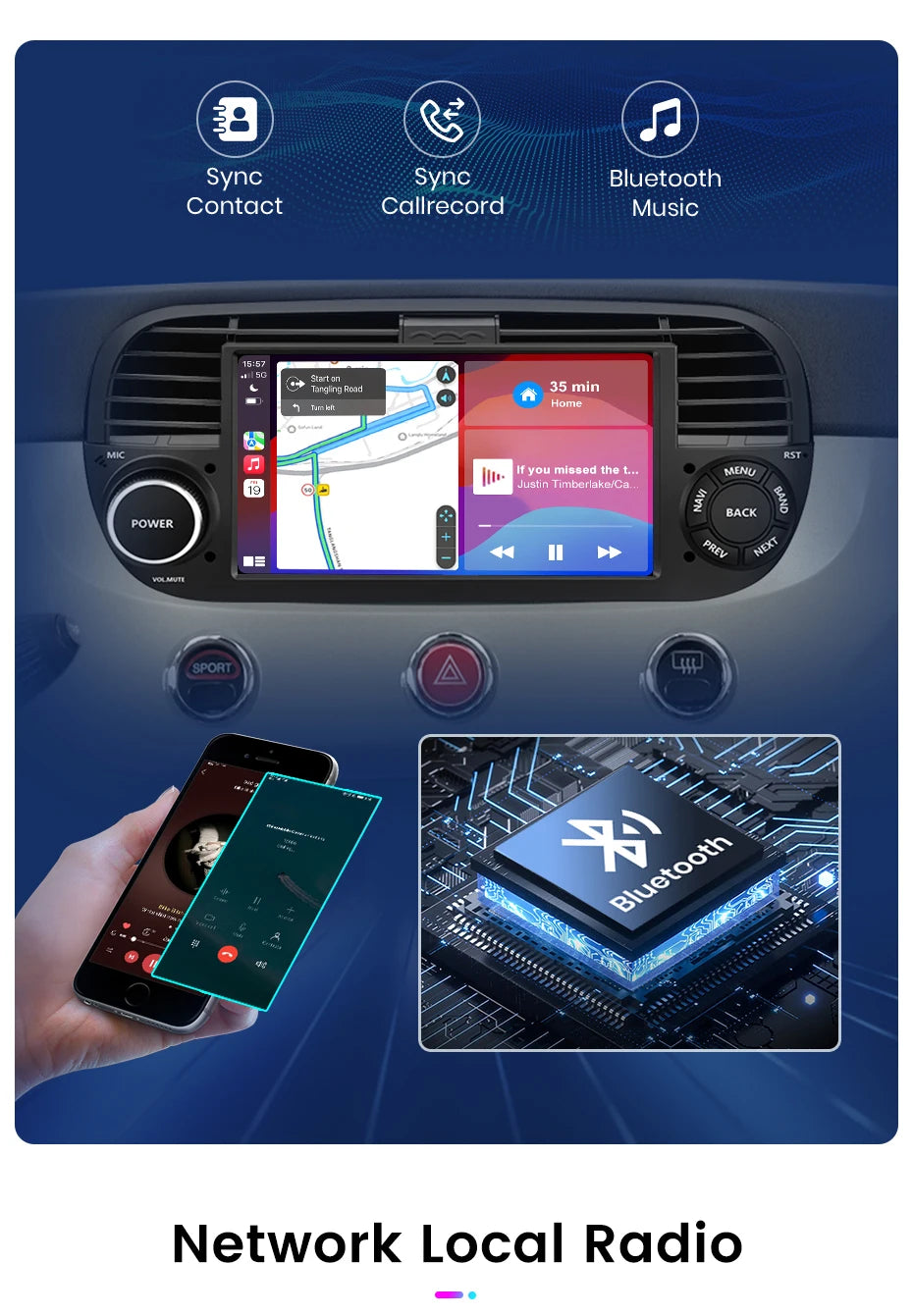 Junsun Android13 Car Radio For FIAT 500 500C Abarth 2007-2015 Car Smart Systems For Apple Carplay FM GPS SWC BT