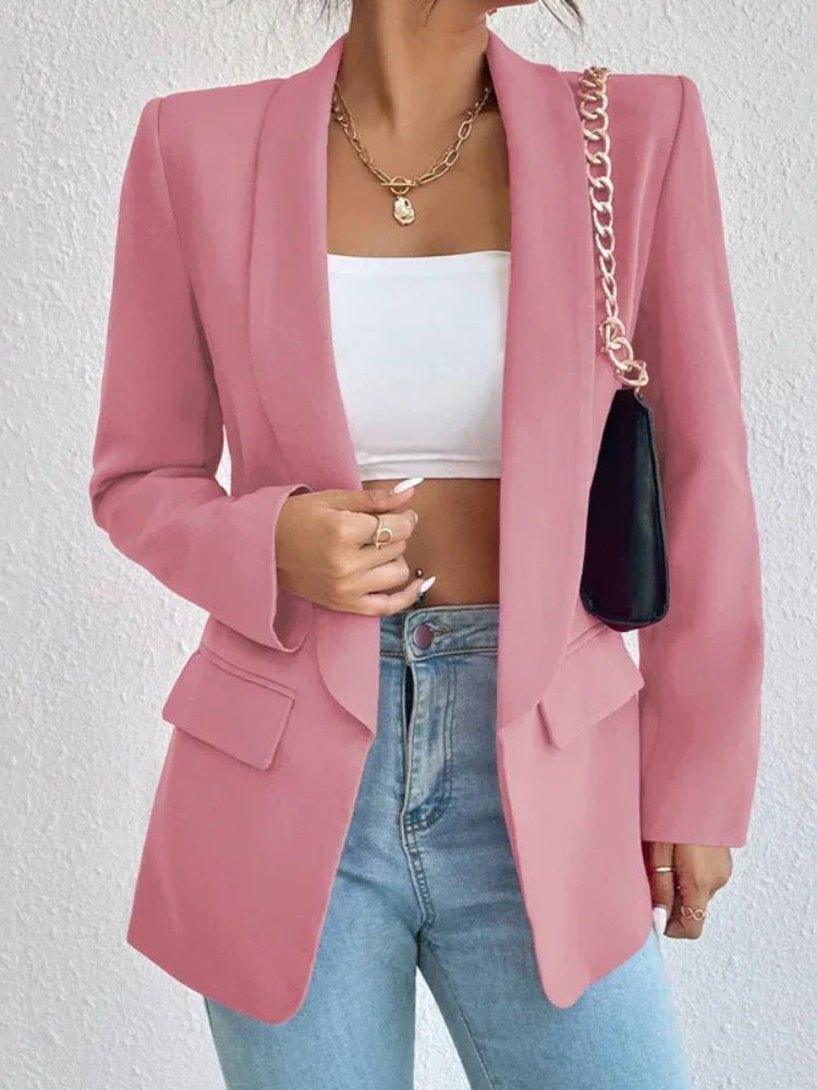 Elegant Casual Solid Color Blazer Vintage Formal Business Chic Suit Jackets Female Outerwear Long Sleeve Open Stitch Slim Coats