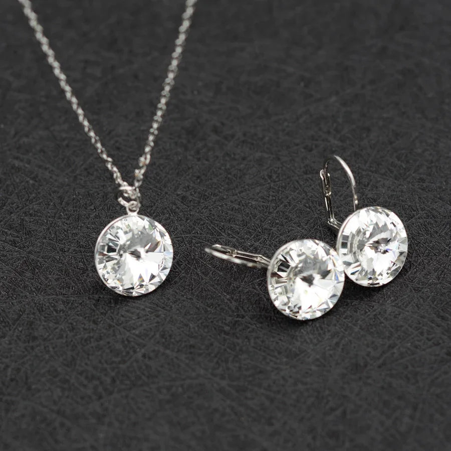 Silver Color Bella Jewelry Sets Crystals from Austria Pendant Necklace Drop Earrings for Women Party Wedding Evening Accessories