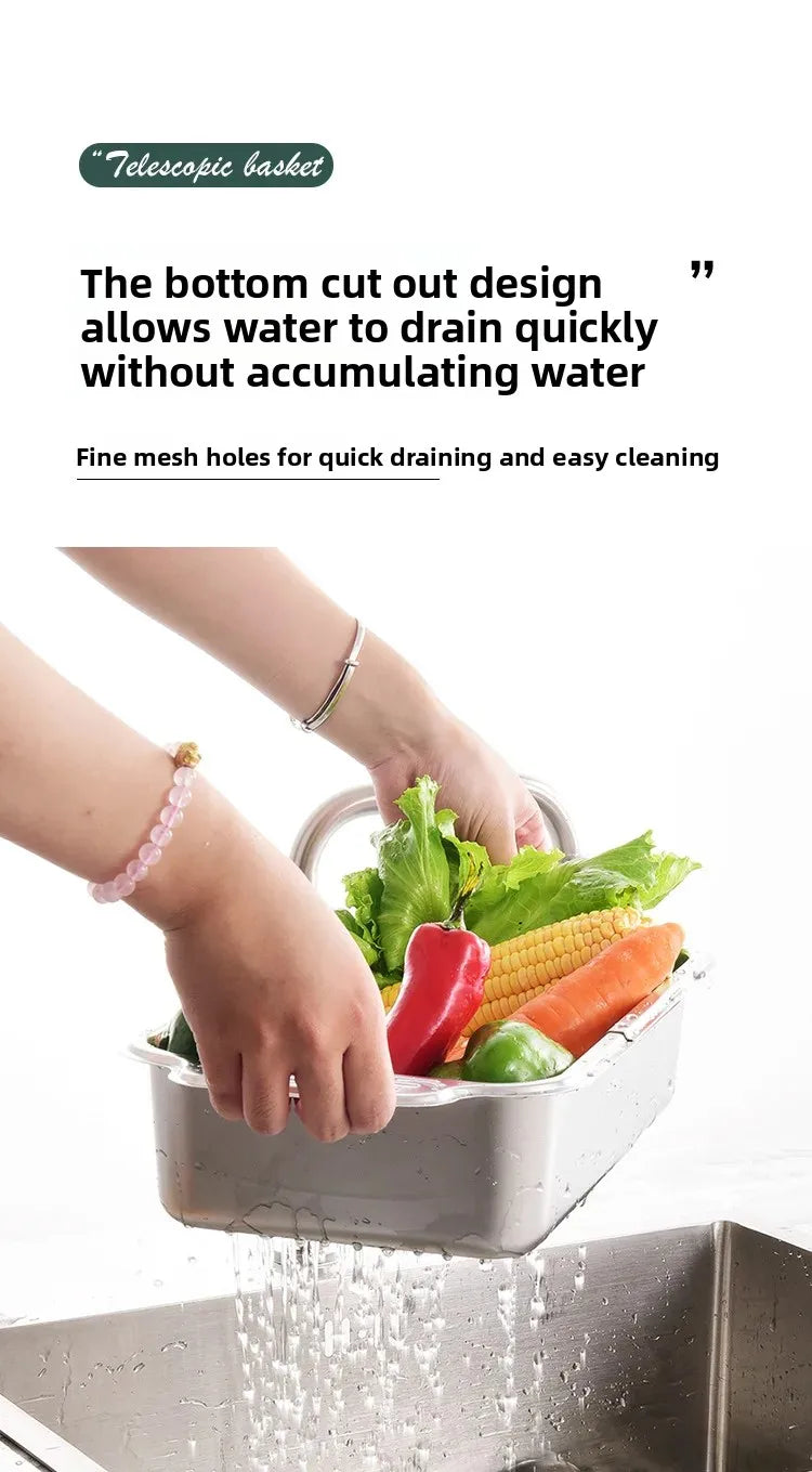 304 Stainless Steel Sink Rack - Extendable Dish Drainer for Plates, Fruits & Vegetables | Heavy-Duty Kitchen Drain Basket